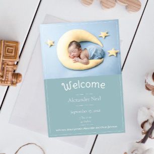 Teal Modern Photo Birth Notice Meddelande