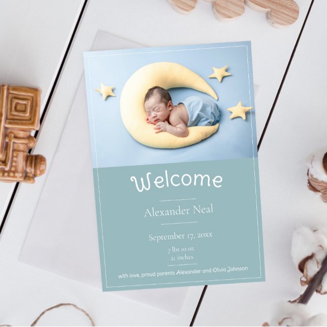 Teal Modern Photo Birth Notice Meddelande (Teal Modern Photo Birth Announcement)