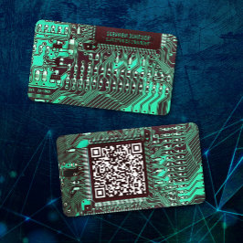 Teal Modern Prated Circuit Board Anpassningsbar QR Visitkort