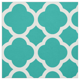 Teal Modern Quatrefoil stor Tyg