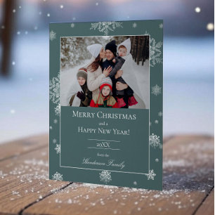 Teal Modern Snöflingor Flat Helgdag Photo Card Julkort