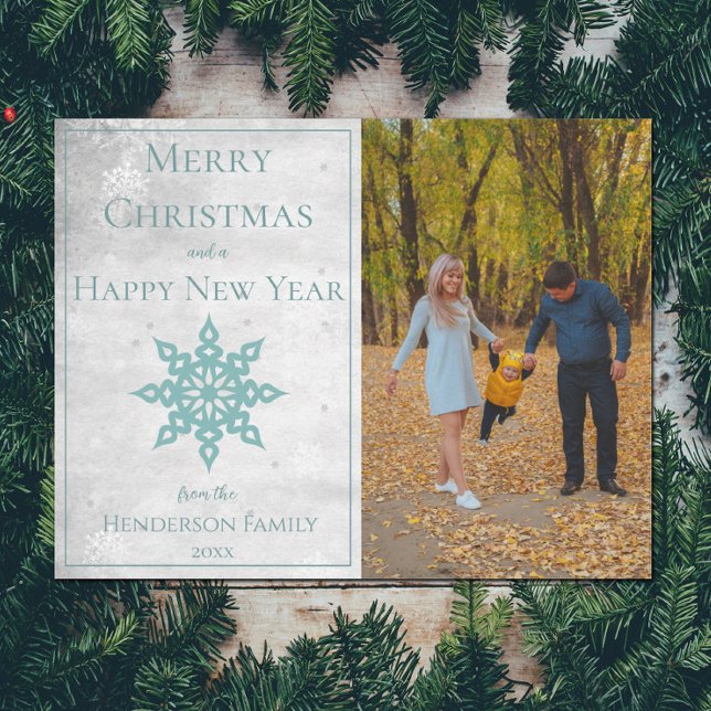 Teal Modern Snowflake Photo Julkort (Teal Modern Snowflake Photo Holiday Card)