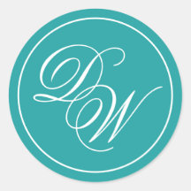 Teal Monogram 2 Initialer Enkel Vit Kalligrafi 