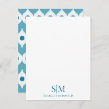 Teal Monogram Abstrakt Shapes Mönster Note Card