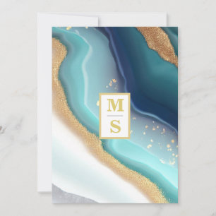 *~* TEAL Monogram AR66 OSA Agate QR Bröllop Inbjudningar