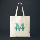 Teal Monogram Black Script Namn Tote Bag Tygkasse<br><div class="desc">Teal Monogram Black Script Namn Tote Bag. Kan ges som gåva till familj och vänner på deras födelsedag och jul.</div>