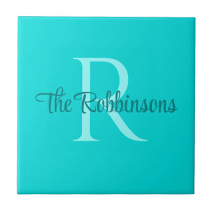 Teal Monogram Family namn Ceramic Tile Kakelplatta