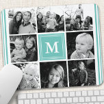Teal Monogram Family Photo Collage Musmatta<br><div class="desc">Fotokollage för monogramfamiljen. Anpassa det här anpassad design med din egen monografioriginaltext eller text.</div>