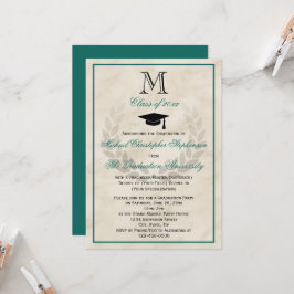 Teal Monogram grad av utandning Classic College Gr Inbjudningar