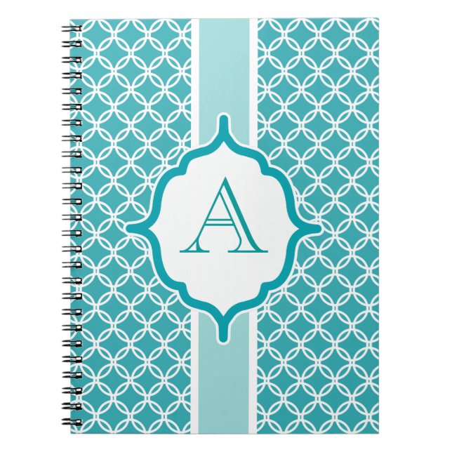 Teal Monogram Journal-skolhandbok för bärbara dato Anteckningsbok Med Spiral (Framsidan)