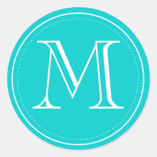 Teal Monogram kuvertförsegling av Origami-utskrift Runt Klistermärke