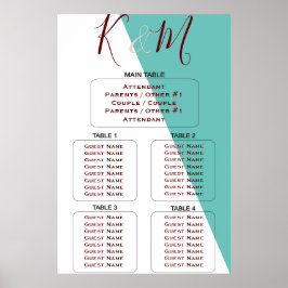 Teal Monogram 💍 Modern geometrisk sittplatsplan Poster