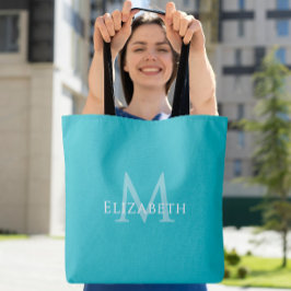 Teal Monogram Modern Name Initial Tote Tygkasse