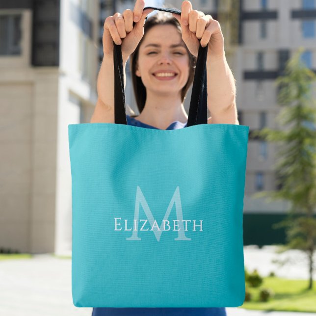 Teal Monogram Modern Name Initial Tote Tygkasse (Teal Monogram Modern Name Initial Tote)