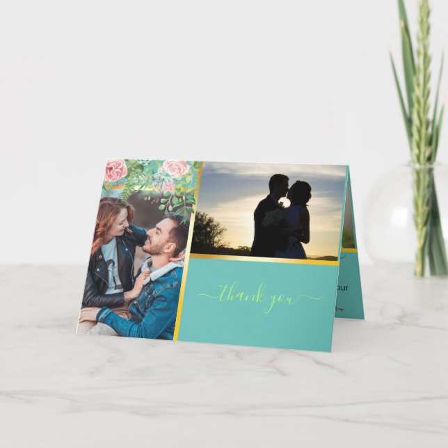 Teal Monogram 💍 Modern Tack Photo Card Kort (Framsida)