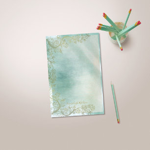 Teal Monogram Ornamental Lining Brevpapper