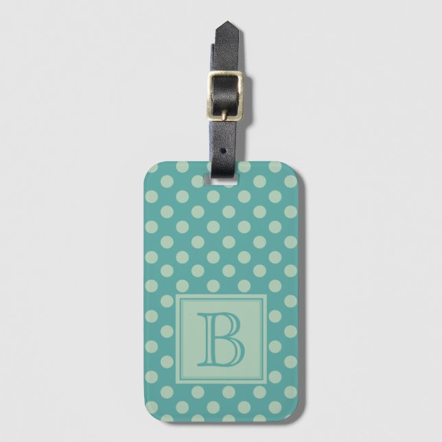 Teal Monogram Polka Dot Pattern Bagagebricka (Framsida vertikal)