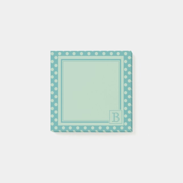 Teal Monogram Polka Dot Pattern Post-it Block (Framsida)