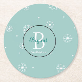 Teal Monogram Snowflake Underlägg