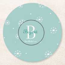 Teal Monogram Snowflake Underlägg