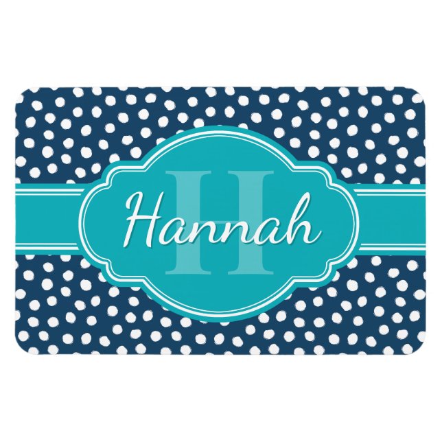 Teal Monogram, vit prickad Mönster Magnet (Horisontell)