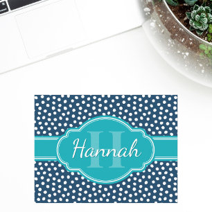 Teal Monogram, vit prickad Mönster Vykort