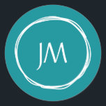Teal Monogram Wedding Stickers Runt Klistermärke<br><div class="desc">De här bröllopsklistermärkena har ett monogram med brud och groom initialer. Klicka på knappen "Anpassa" om du vill ha fler alternativ om du vill ändra texten storlek eller om du vill lägga till ytterligare text. Dessa klistermärken är idealiska för använda som klistermärken eller för att dekorera bröllopsfavoriter. Dessa klistermärken ingår...</div>
