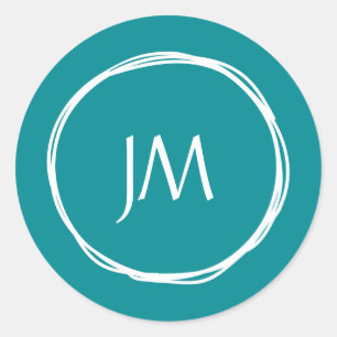 Teal Monogram Wedding Stickers Runt Klistermärke