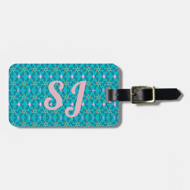 Teal Mönster Luggage Tag Bagagebricka (Horisontell Framsida)