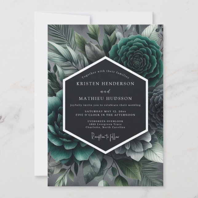 Teal Moody Succulent Wedding Inbjudningar (Framsida)