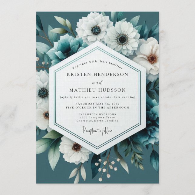 Teal Moody Winter Wedding Inbjudningar (Framsida)