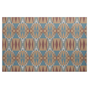 Teal Mörk Red Tan Brown Ethnic Mosaic Mönster Tyg