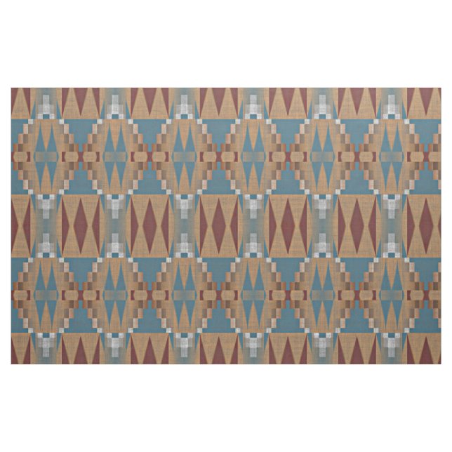 Teal Mörk Red Tan Brown Ethnic Mosaic Mönster Tyg (Fat Quarter)