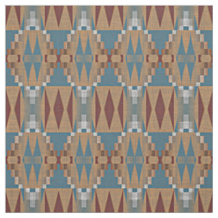 Teal Mörk Red Tan Brown Ethnic Mosaic Mönster Tyg