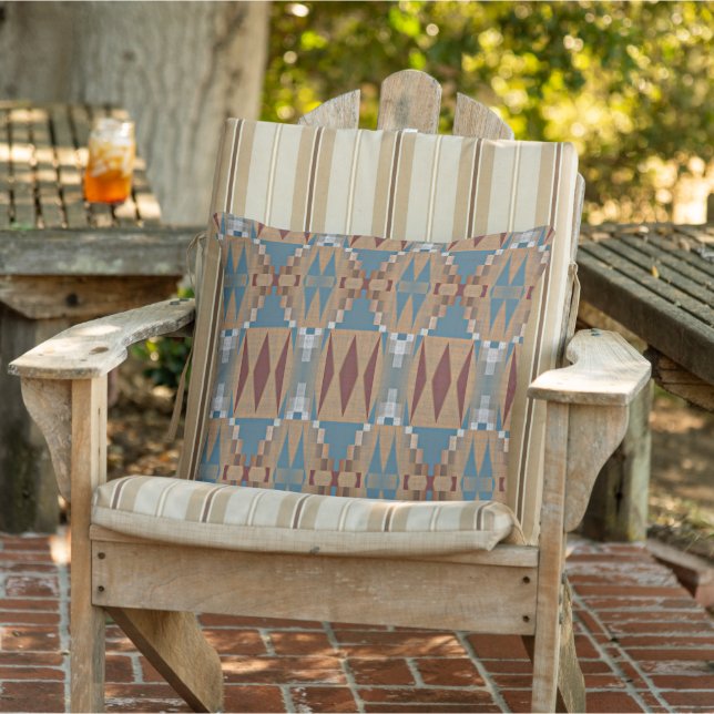 Teal Mörk Red Taupe Terracota Brown Art Mönster Kudde (Stol)