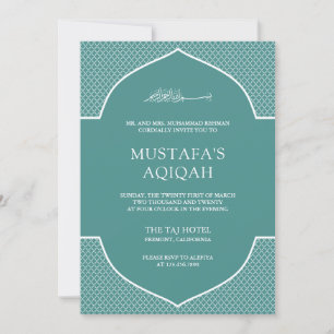 Teal Moroccan Islamic Muslim Aqiqah Inbjudningar
