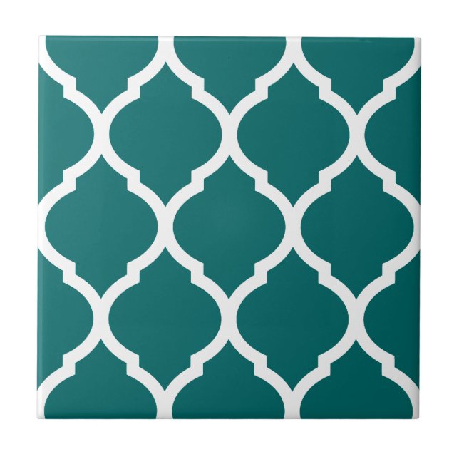 Teal Moroccan Quatrefoil Patterned Ceramic Tile Kakelplatta (Framsidan)