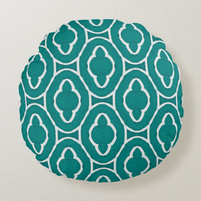  Teal Moroccan Trellis Pattern Rund Kudde (Framsidan)