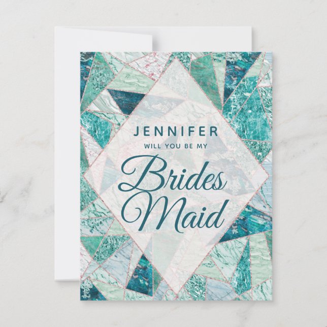 Teal Mosaic Marble blir min bridesmaid Inbjudningar (Framsida)