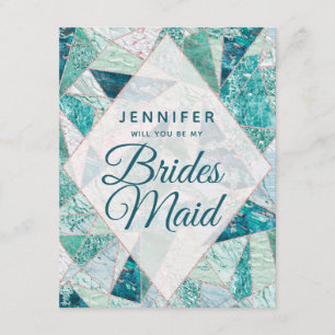 Teal Mosaic Marble blir min bridesmaid Inbjudningar