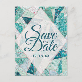 Teal Mosaic Marble Triangles Spara datumet Meddelande Vykort