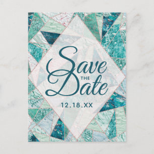 Teal Mosaic Marble Triangles Spara datumet Meddelande Vykort