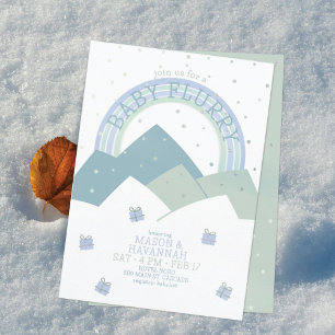 Teal Mountain Snow Flurry Baby Shower Inbjudan