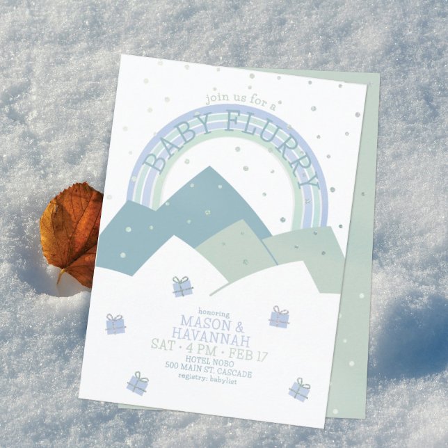 Teal Mountain Snow Flurry Baby Shower Inbjudan (Skapare uppladdad)