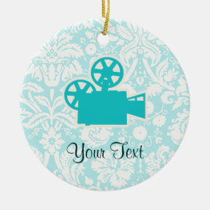 Teal Movie Camera Julgransprydnad Keramik