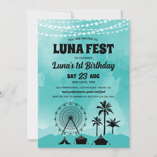 Teal Music Festival Födelsedagsinbjudan Inbjudningar (Framsida)