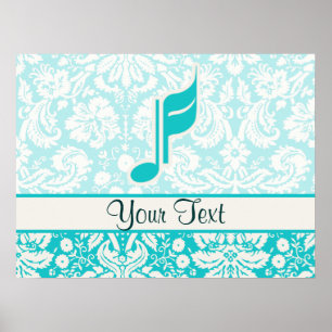 Teal Music Note Poster