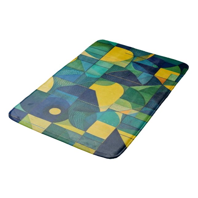 Teal & Mustard Abstract Geometric Mosaic Bath Mat Badrumsmatta (Vinklad)