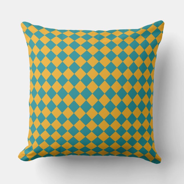 Teal & Mustard Harlequin Dekorativ kudde (Framsida)