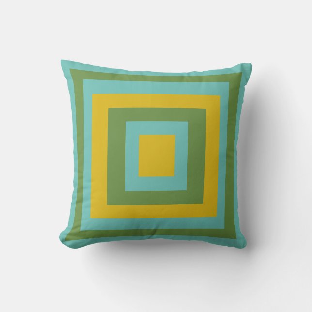 Teal, Mustard, Olive 1970-talet Hippy Dekorativ ku Kudde (Framsida)